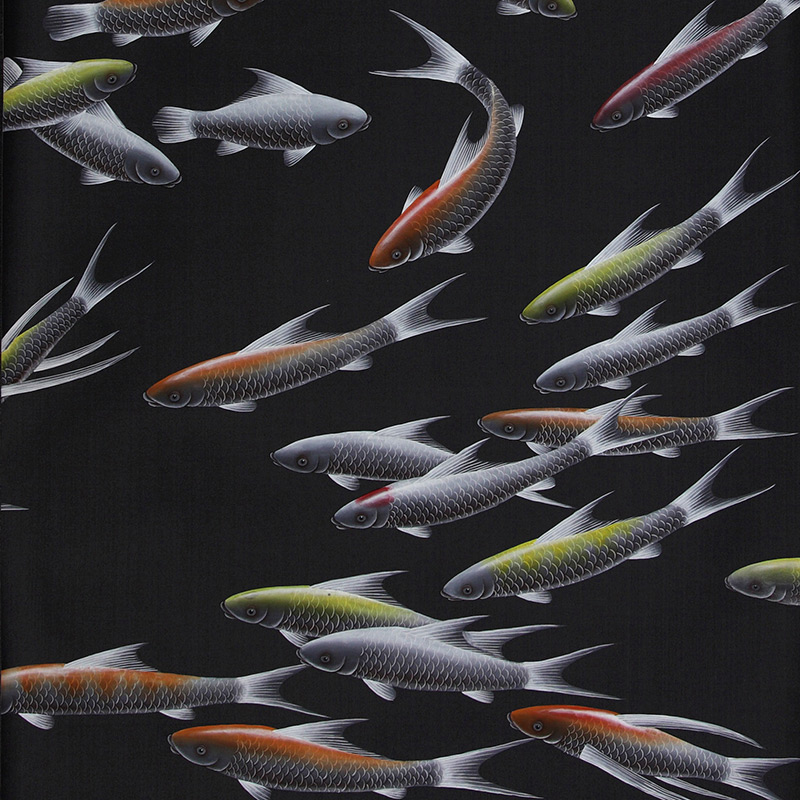 Обои ручная роспись Fishes Koi on Pitch dyed silk  в Сочи | Loft Concept 