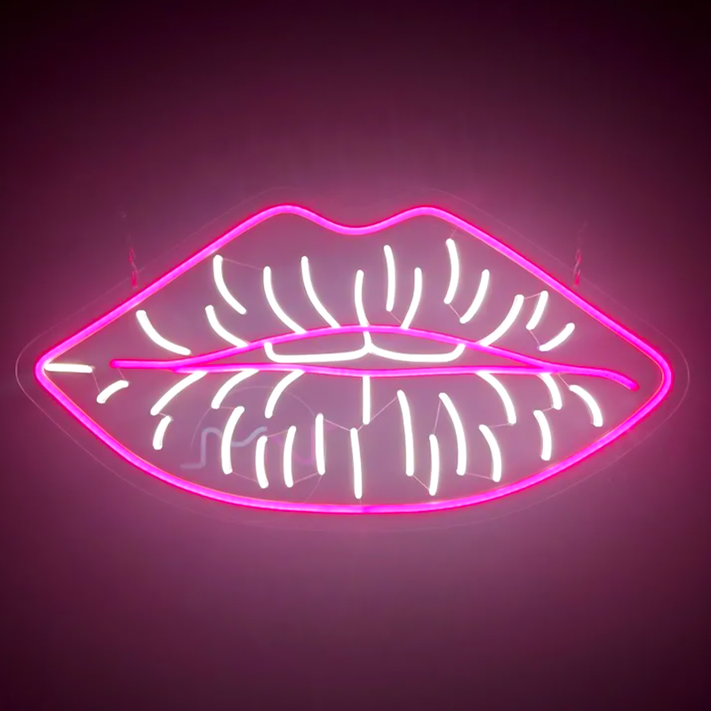 Неоновая настенная лампа Lips Neon Wall Lamp Розовый Белый в Сочи | Loft Concept 