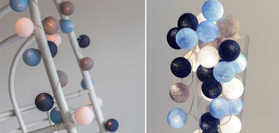 Гирлянда хлопковые фонарики Сotton Ball Sailor Blue - Loft-Concept в Сочи