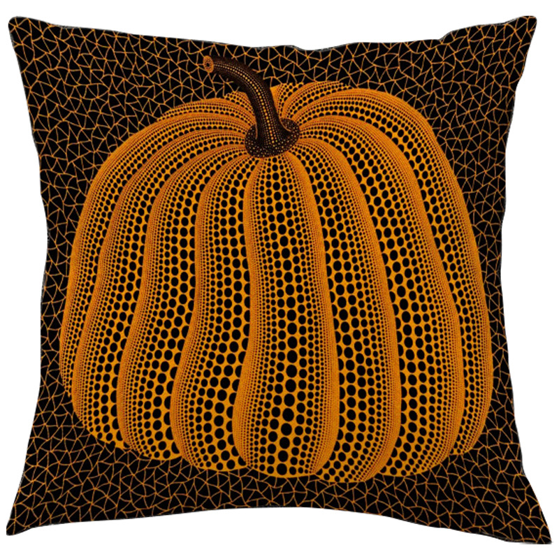 Декоративная подушка Yayoi Kusama Pumpkin Orange Черный Оранжевый в Сочи | Loft Concept 