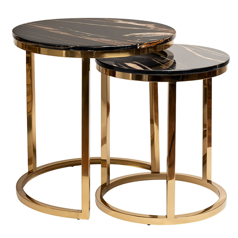 Комплект приставных столов Hewdonald Black Side Tables Глянцевое золото Черный в Сочи | Loft Concept 