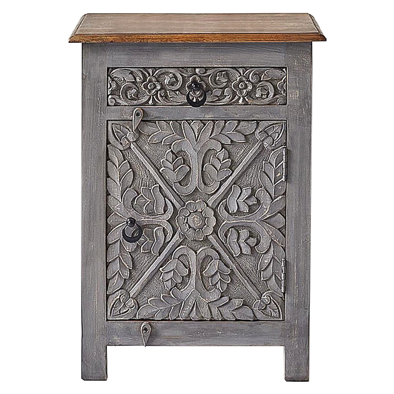 Тумба Indian Antique White Furniture Nightstand Ganica серый Серый Коричневый в Сочи | Loft Concept 