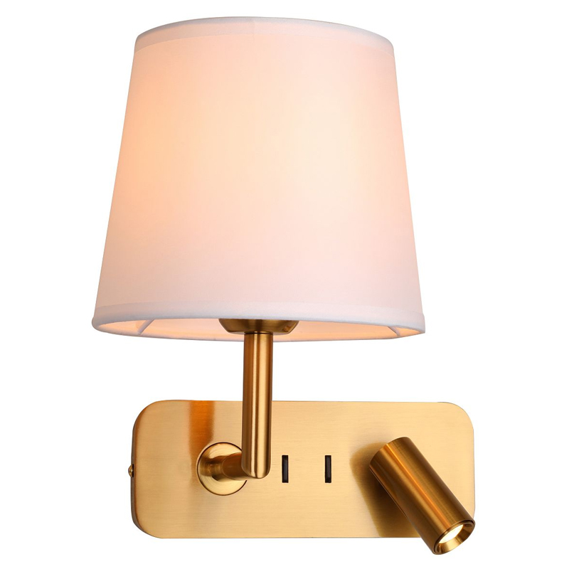 Бра с абажуром Trumpet Lamp Brass 2 лампы Латунь Белый Бежевый в Сочи | Loft Concept 