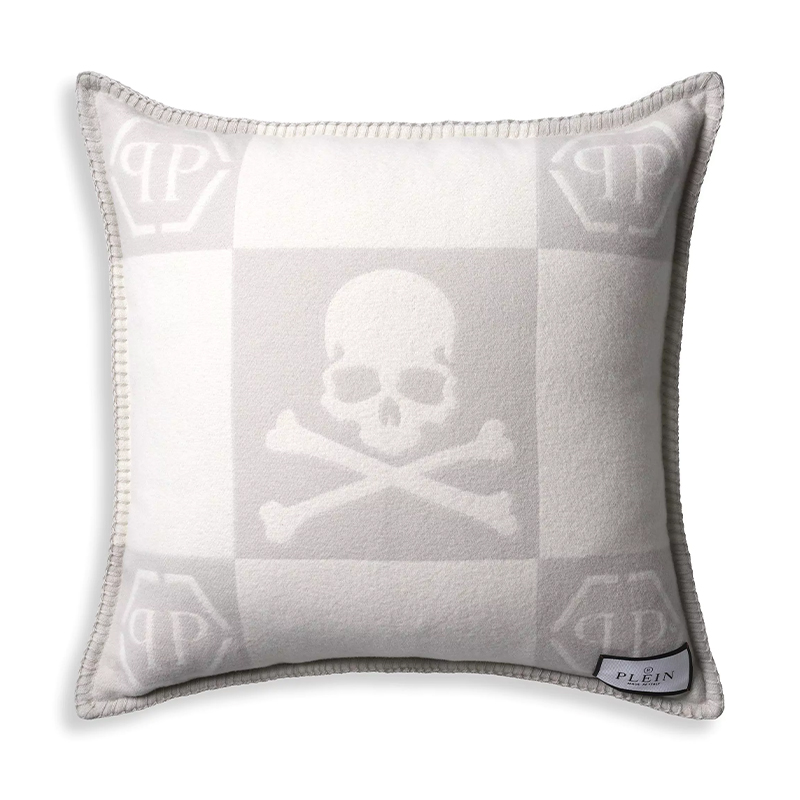 Подушка Philipp Plein Cushion Cashmere Skull 45 x 45 Grey Серый Белый в Сочи | Loft Concept 