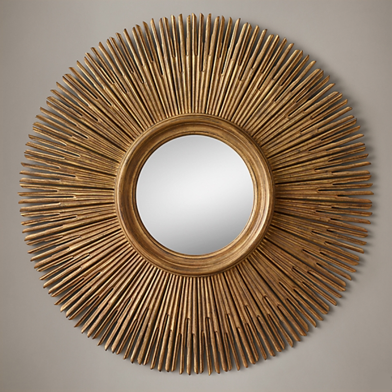 Restoration Hardware ROUND SUNBURST MIRROR Gold Винтажное Темное Золото  в Сочи | Loft Concept 