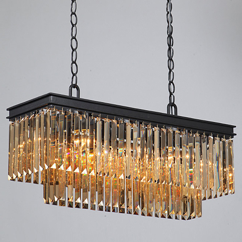 Люстра  Odeon Amber GLASS Rectangular Chandelier Black iron Янтарное стекло 80 Черный матовый в Сочи | Loft Concept 