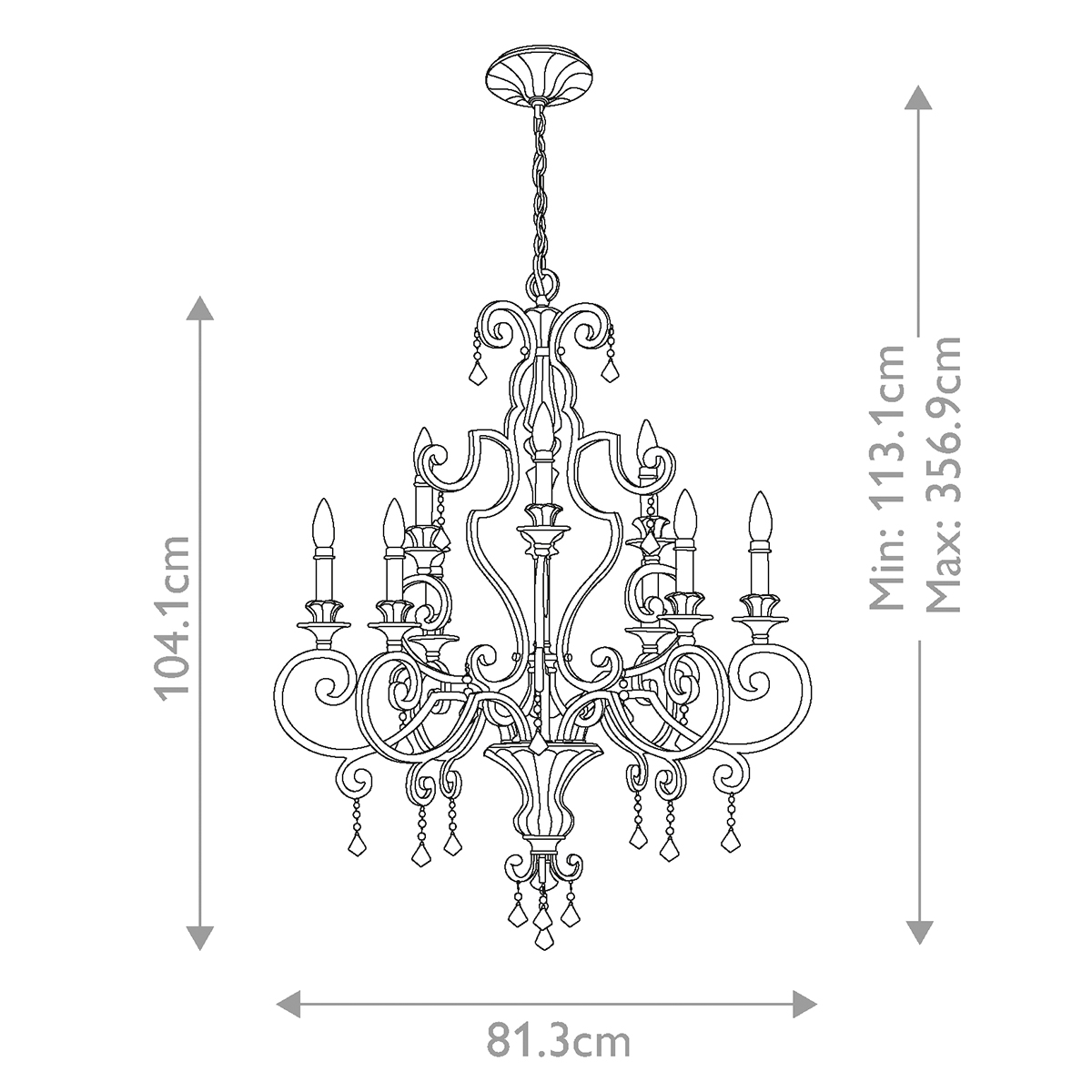 Люстра с подвесками из прозрачного стекла на кованом каркасе бронзового цвета в классическом стиле Quoizel в Сочи