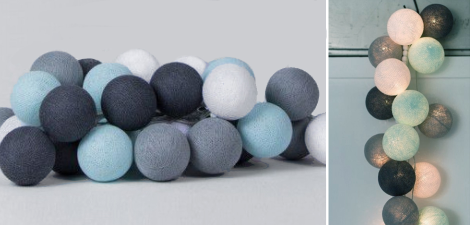 Гирлянда хлопковые фонарики Сotton Ball Aqua-Grey - Loft-Concept в Сочи