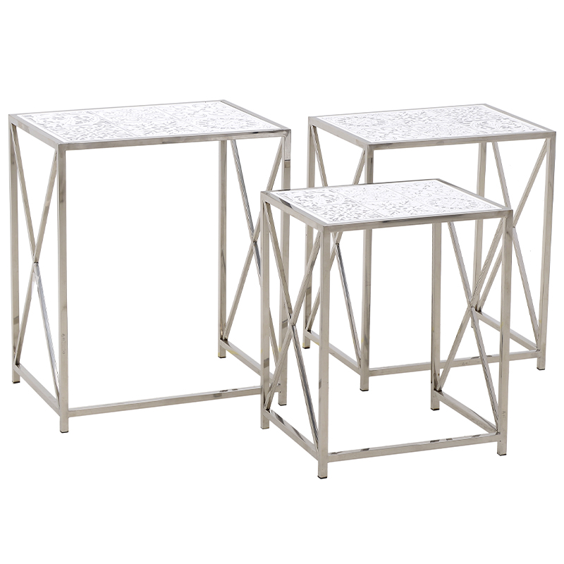 Комплект из 3-х приставных столов Hadiya Side Tables Хром Белый в Сочи | Loft Concept 