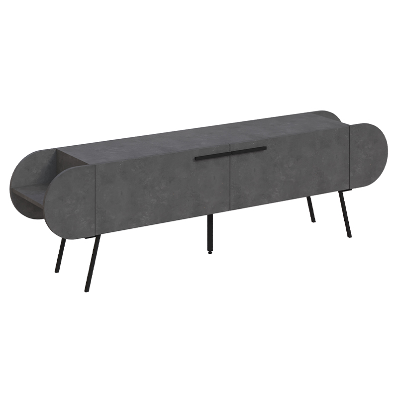 ТВ-тумба серая с 2-мя откидными дверцами и 2-мя открытыми полками CAPSULE TV STAND RETRO GREY Серый Черный в Сочи | Loft Concept 