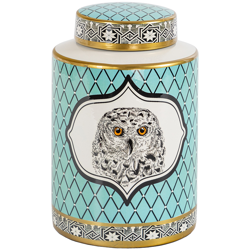 Ваза с крышкой Owl Collection Turquoise Vase Бирюзовый Черно-белый Золотой в Сочи | Loft Concept 