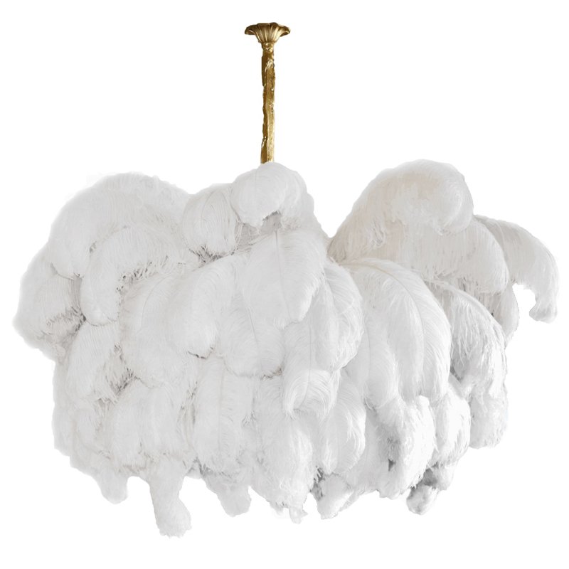 Люстра из страусиных перьев Extra Large Feather Chandelier GRAND TOUR Розовый пастельный Белый Серый Бежевый Латунь в Сочи | Loft Concept 