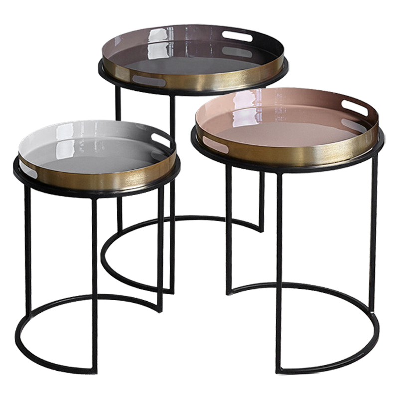 Комплект приставных столиков Bailey Side Tables Латунь Черный Белый Дымчатая Роза Коричневый в Сочи | Loft Concept 