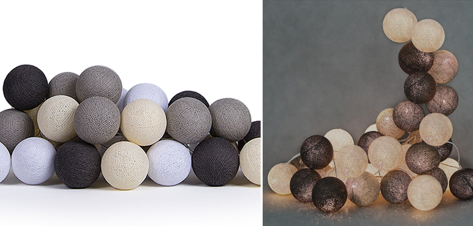 Гирлянда хлопковые фонарики Сotton Ball Taupe - Loft-Concept в Сочи