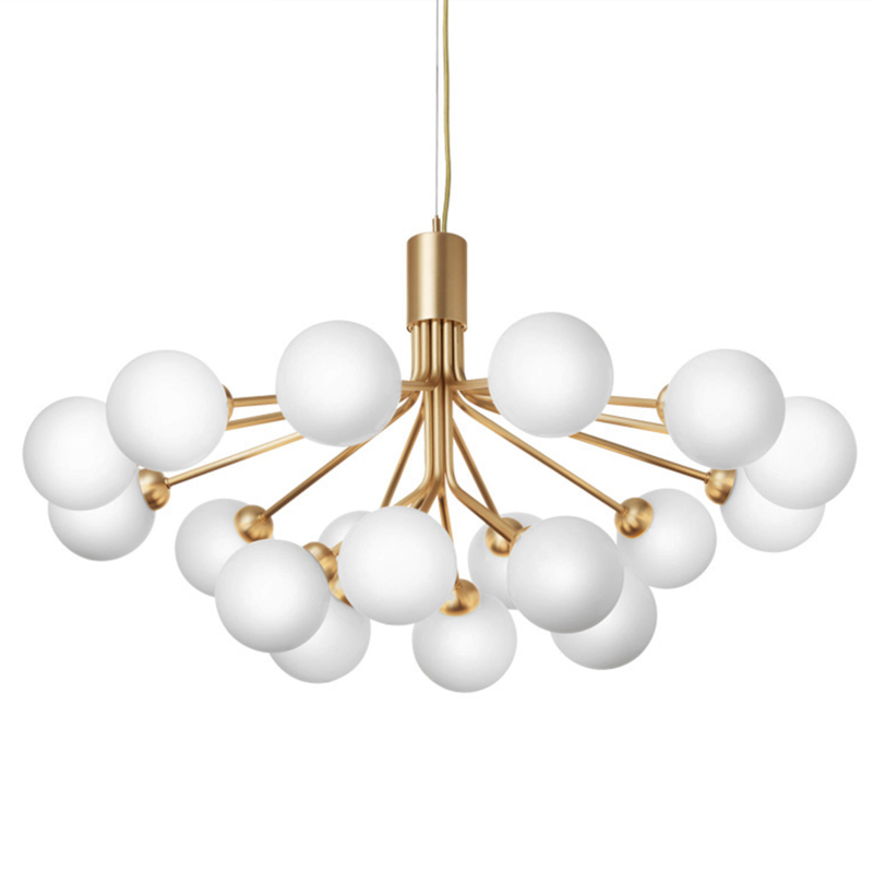 Люстра Berries Chandelier White Balloons Gold 18 Золотой Белое матовое стекло в Сочи | Loft Concept 