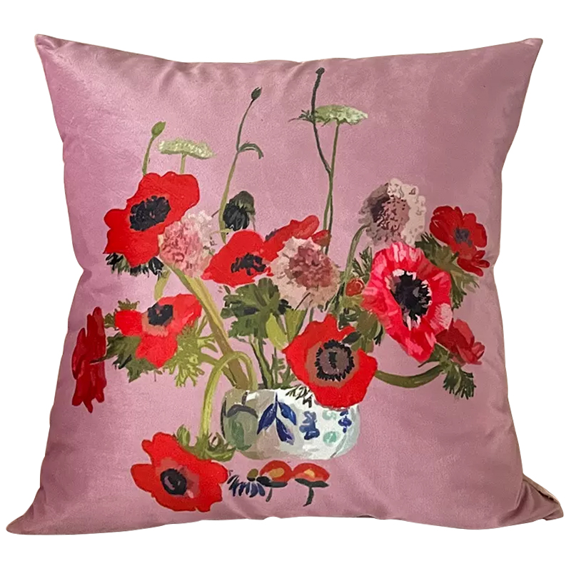 Декоративная подушка Red Poppy Flowers Pillow Розовый Красный Мульти в Сочи | Loft Concept 