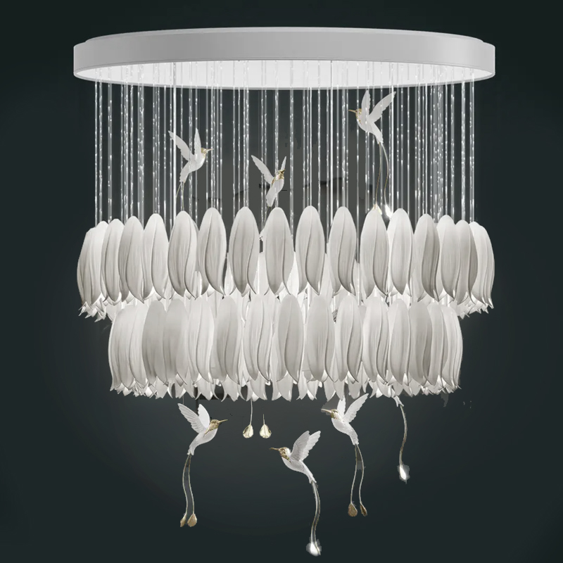 Люстра c Птичками Колибри Sagarti Contemporary chandelier ALBA Flowers & Birds Белый Золотой в Сочи | Loft Concept 