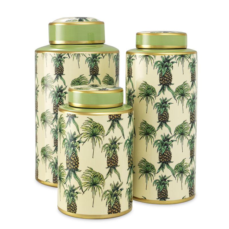 Комплект Ваз Eichholtz JAR PINEAPPLE SET OF 3 Бежевый Золотой Зеленый в Сочи | Loft Concept 