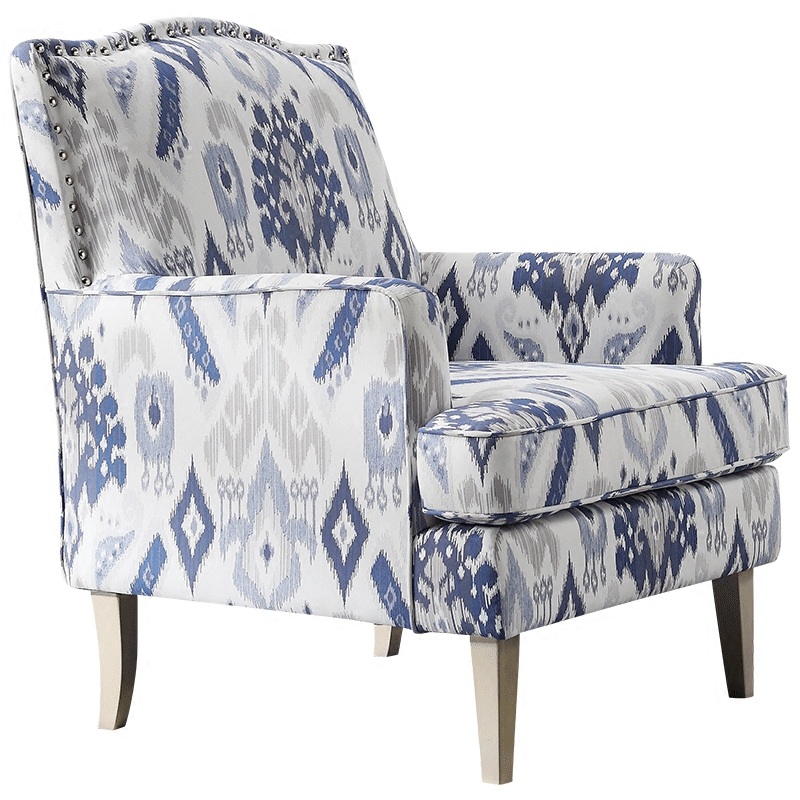 Кресло Armchair Ornament Blue Ikat Белый Светло-синий Бежевый в Сочи | Loft Concept 