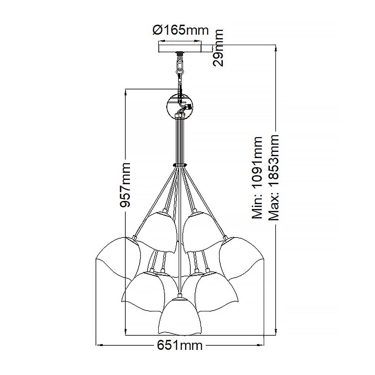 Люстра с 15-ю белыми  плафонами с золотой внутренней поверхностью Hinkley в Сочи