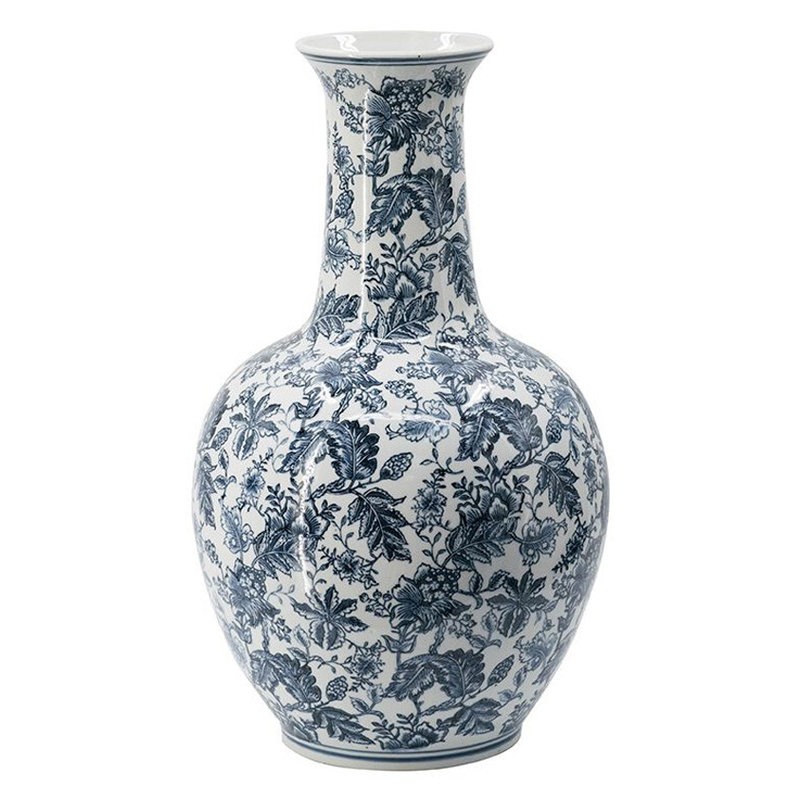 Ваза с классическим узором шинуазри синего цвета Blue & White Ornament Белый Синий Ваза с классическим узором шинуазри синего цвета Blue & White Ornament Белый Синий в Сочи | Loft Concept