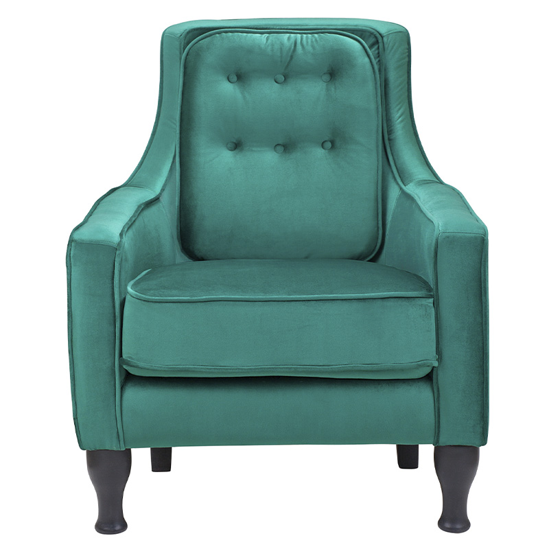 Кресло с мягкой обивкой из велюра на 4-х ножках из массива березы Scarlett Armchair green Изумрудный Черный в Сочи | Loft Concept 