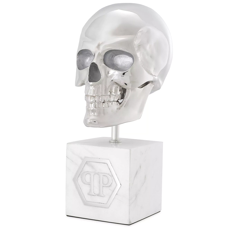 Статуэтка Philipp Plein Platinum Skull L Белый Мрамор Bianco Серебряный в Сочи | Loft Concept 