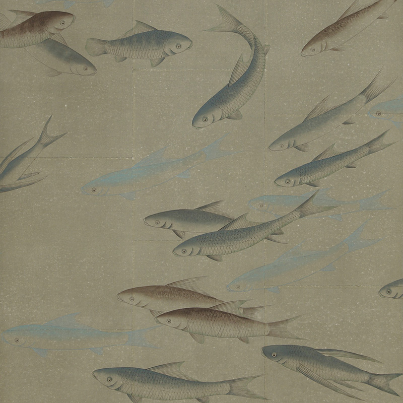 Обои ручная роспись Fishes Special Colourway on Lead Grey India tea paper  в Сочи | Loft Concept 