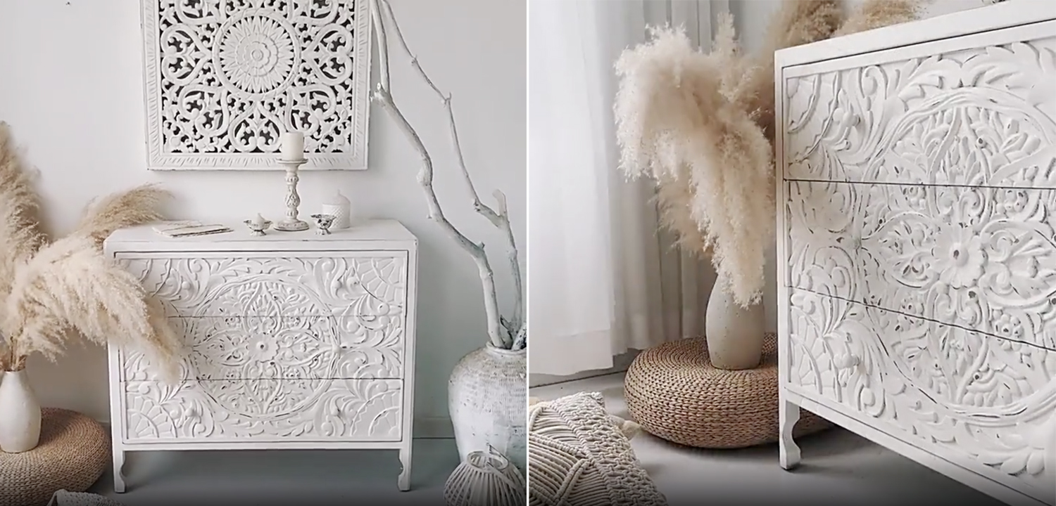 Комод с резным декорированным фасадом Matsi Provence Chest of Drawers Белый - фото