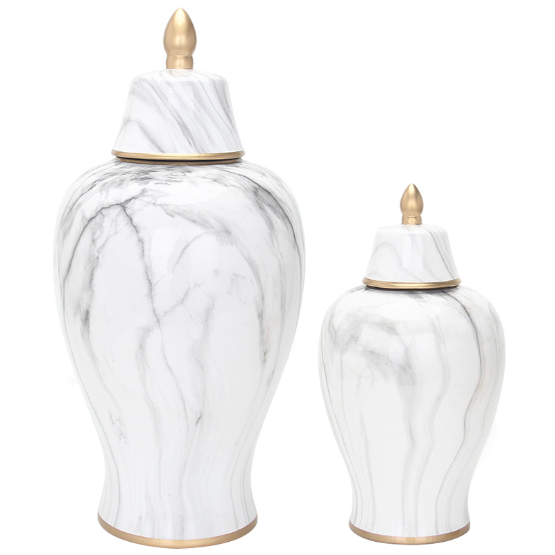 Ваза с крышкой White Marble Gold Vase Белый Мрамор Bianco Белый Серый Золотой в Сочи | Loft Concept 