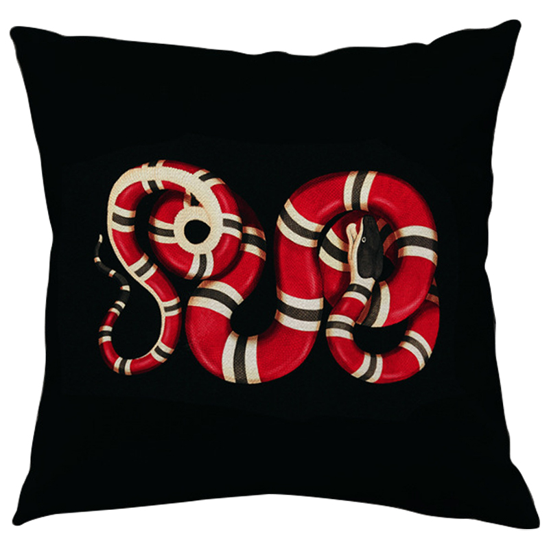 Декоративная подушка Стиль Gucci Micrurus Snake Black Черный Красный Бежевый в Сочи | Loft Concept 