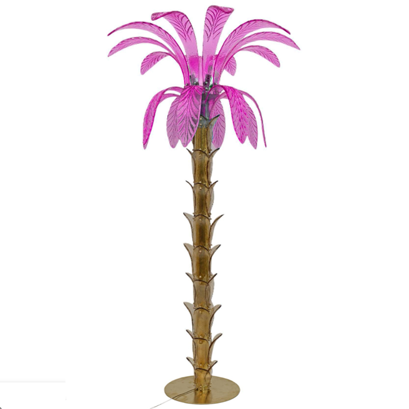 Торшер Glass Decorated Palm Floor Lamp Pink Листья Пальмы  Золотой Розовый в Сочи | Loft Concept 