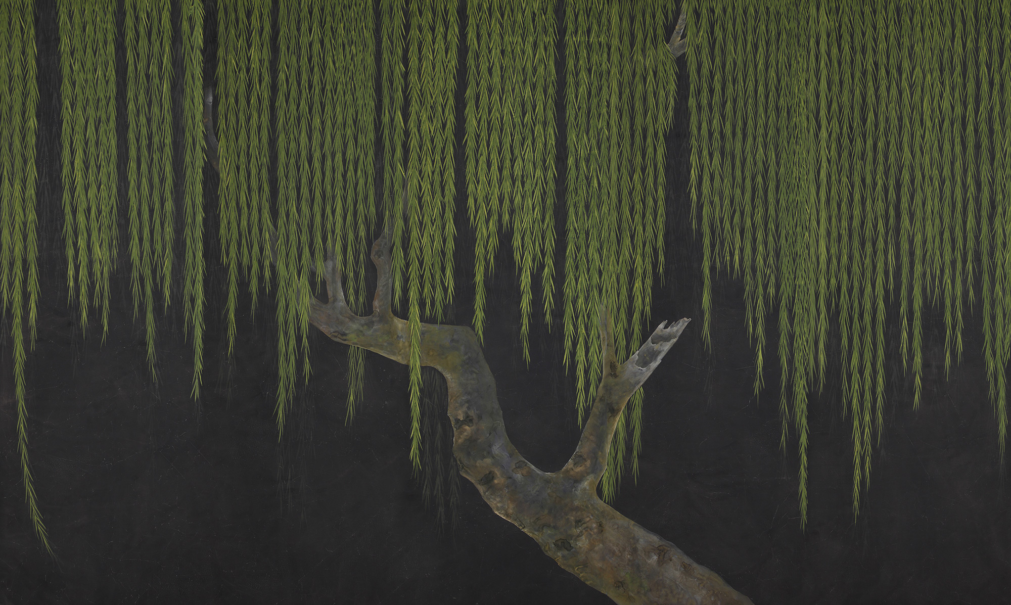 Обои ручная роспись Willow Original colourway on Edo Night painted silk Обои ручная роспись Willow Original colourway on Edo Night painted silk - постер Loft-Concept в Сочи