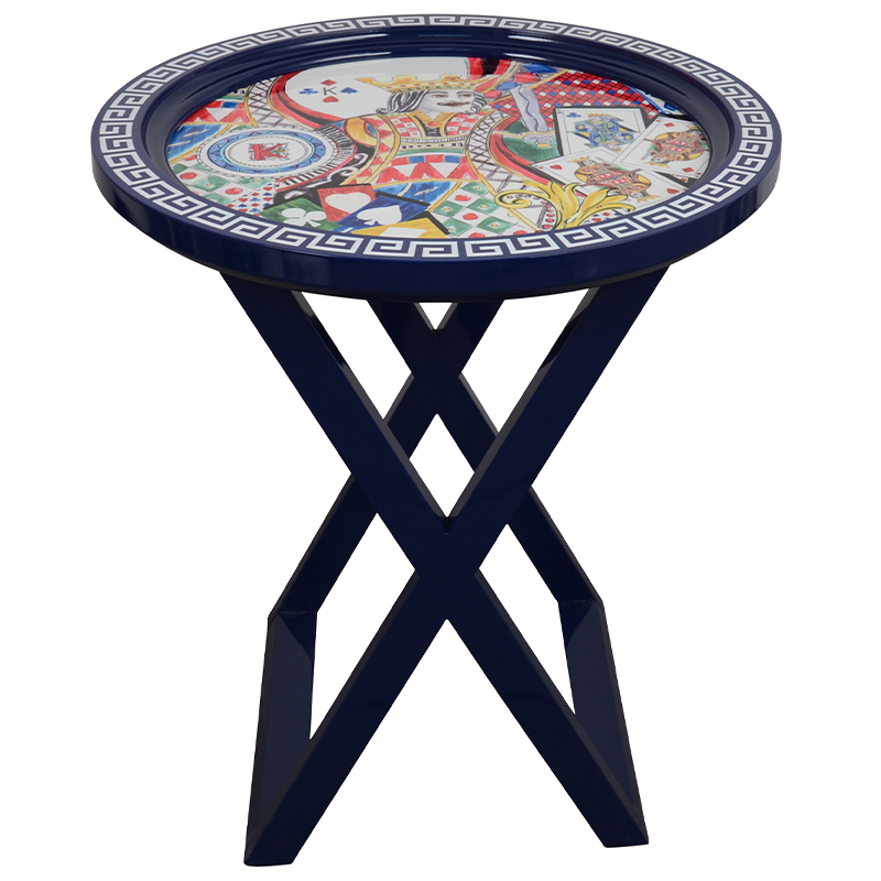 Приставной стол Playing Cards Painted Round Countertop Side Table Синий Мульти в Сочи | Loft Concept 