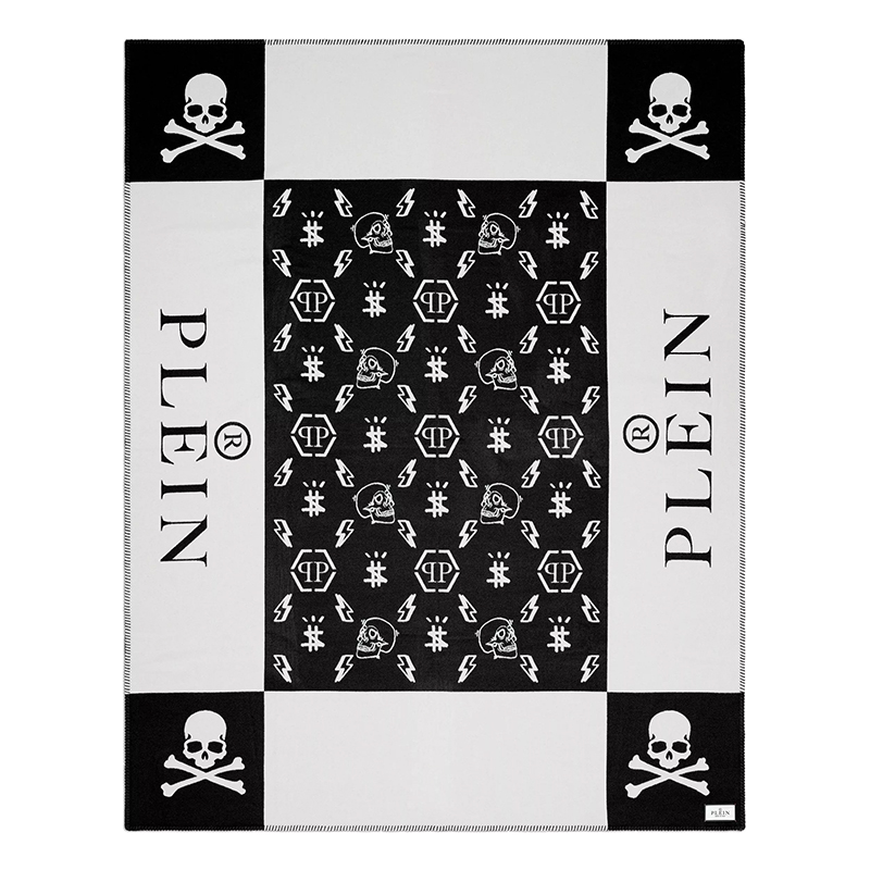 Плед Philipp Plein Plaid Cashmere Skull Черно-белый в Сочи | Loft Concept 