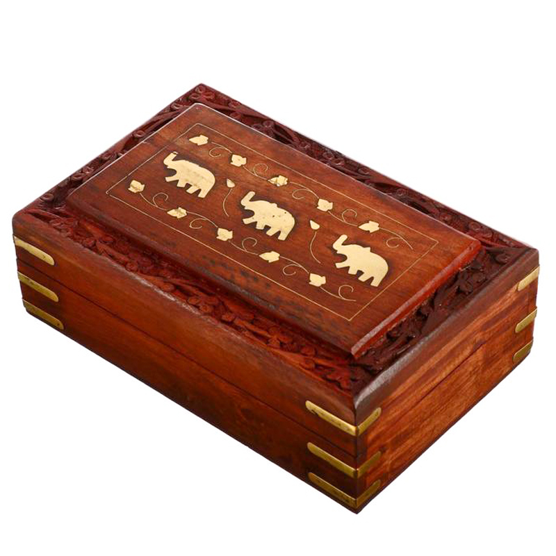 Шкатулка Three Elephants Indian Inlay Box Коричневый Латунь в Сочи | Loft Concept 