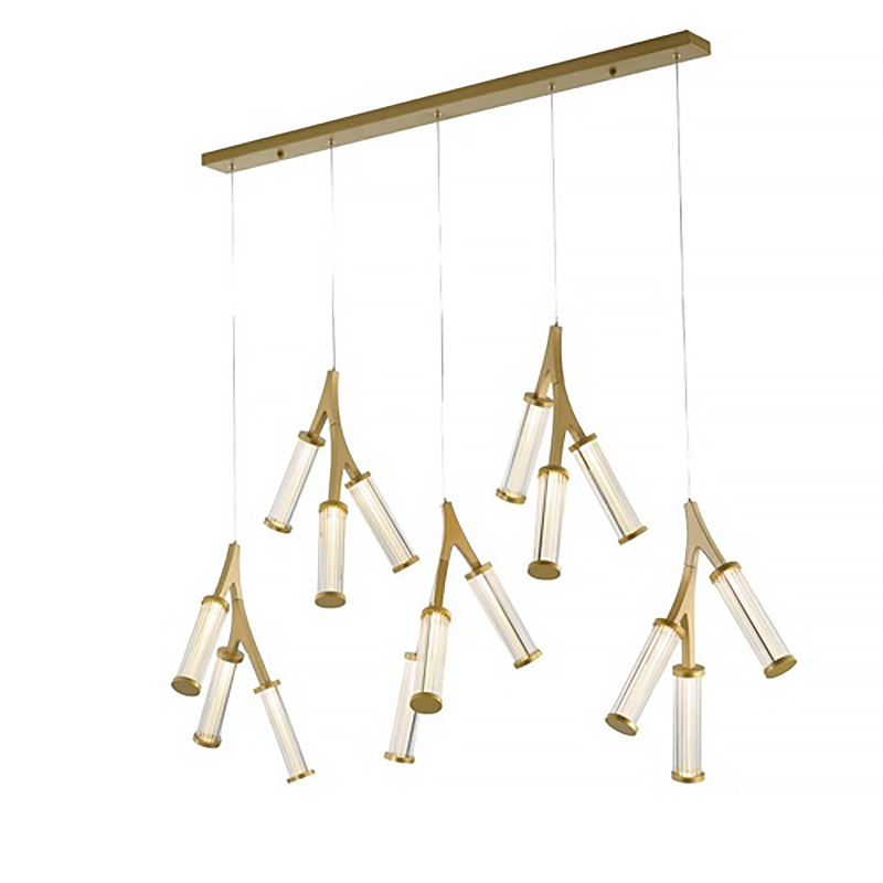 Люстра Cylinder Branches Chandelier Gold 15 Золотой Прозрачный в Сочи | Loft Concept 