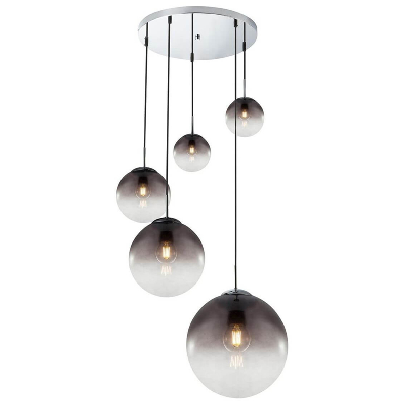 Люстра Ball Sunrise Pendant lamp smok 5 плафона Стекло Смок Хром в Сочи | Loft Concept 