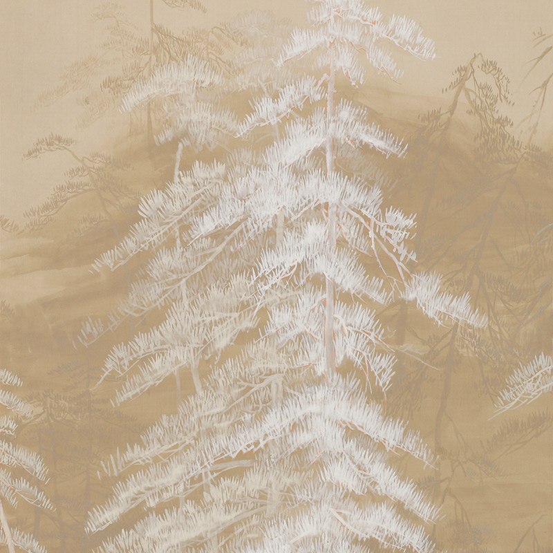 Обои ручная роспись Abstract Pines Original colourway on Stone Ochre dyed silk Обои ручная роспись Abstract Pines Original colourway on Stone Ochre dyed silk в Сочи | Loft Concept