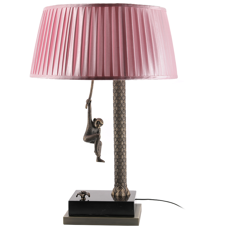 Настольная лампа Джунгли Table Lamp Jungle Pink Латунь Античная полированная Черный Мрамор Nero Розовый в Сочи | Loft Concept 