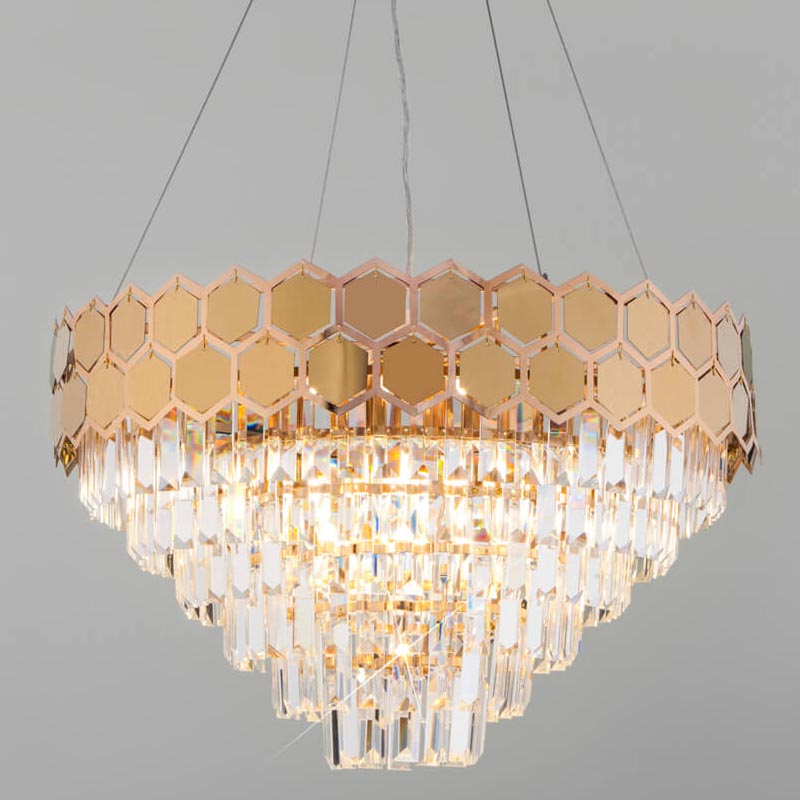 Люстра Hanging Hexagon Moira Chandelier gold Прозрачный (Transparent) Золотой в Сочи | Loft Concept 