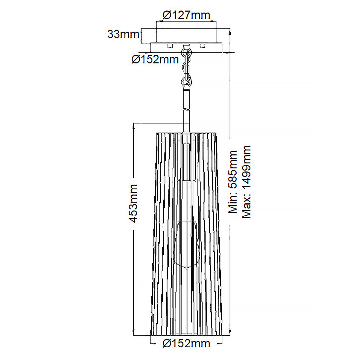 Подвесной светильник с узким цилиндрическим абажуром из черных вертикальных реек Kichler в Сочи