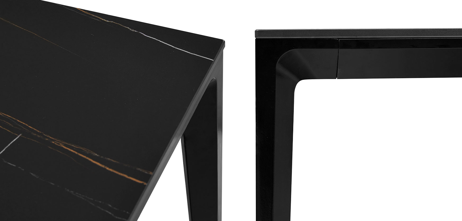 Обеденный стол чёрный с каменной столешницей Benton Dinner Table - фото