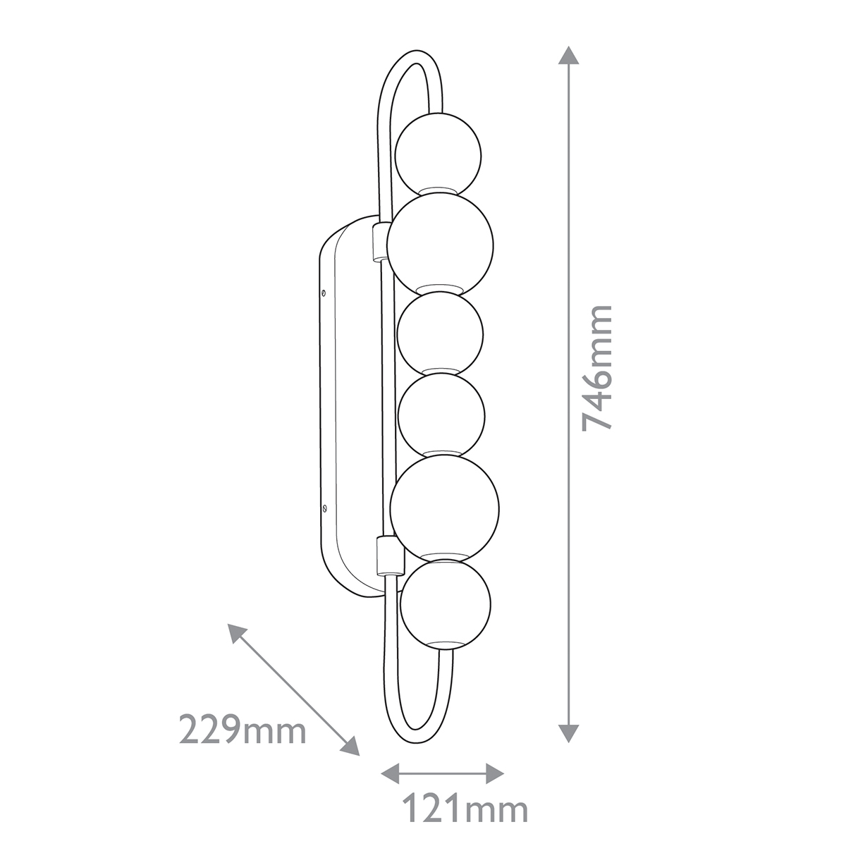 Бра цвета латунь с 6-ю рифлеными плафонами шаровидной формы Alora в Сочи