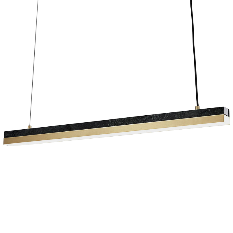 Линейный подвесной светильник Dominik Marble Linear Hanging Lamp Черный Мрамор Nero Золотой в Сочи | Loft Concept 