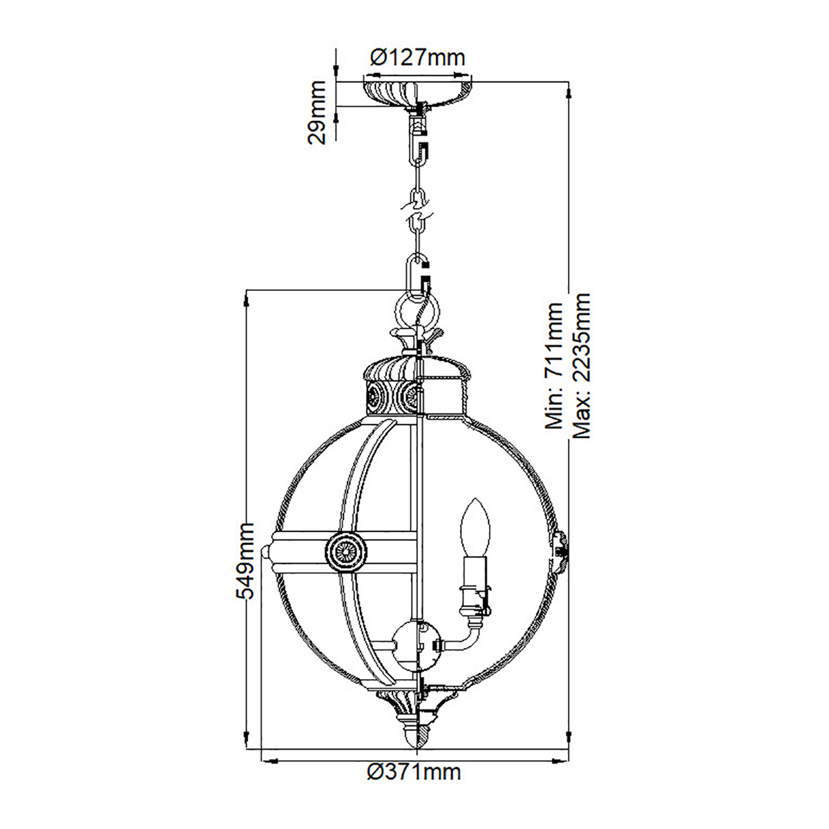 Подвесной светильник с прозрачным стеклянным плафоном в форме шара цвета никеля в индустриальном стиле на цепи 3 лампы Feiss в Сочи
