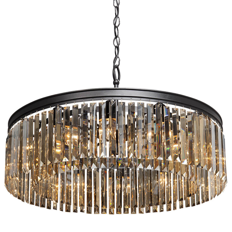 Люстра RH Rhys Amber GLASS Prism Round Chandelier Янтарное стекло 80 Черный матовый Прозрачное Стекло в Сочи | Loft Concept 