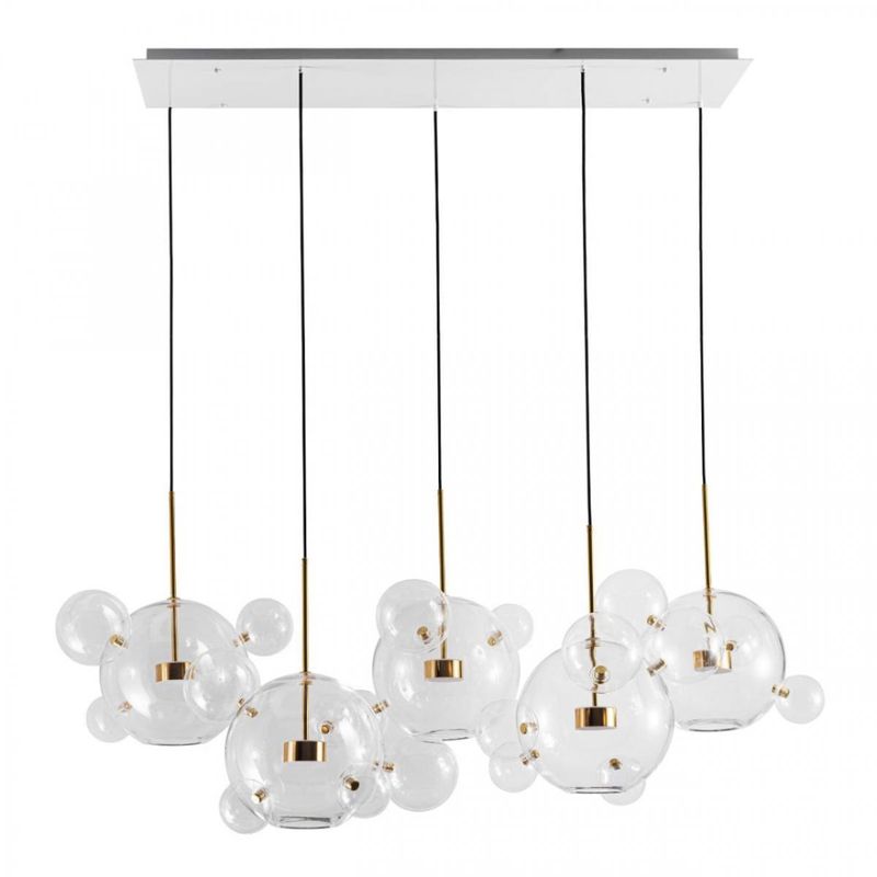 Линейный Светодиодный Светильник Giopato & Coombes Bubble Chandelier Linear Circle 5 плафонов Белый Золотой Прозрачное Стекло в Сочи | Loft Concept 