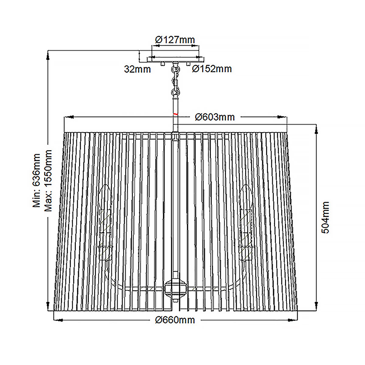Люстра цвета латунь с 6-ю лампами свечами внутри цилиндрического абажура из черных металлических реек Kichler в Сочи