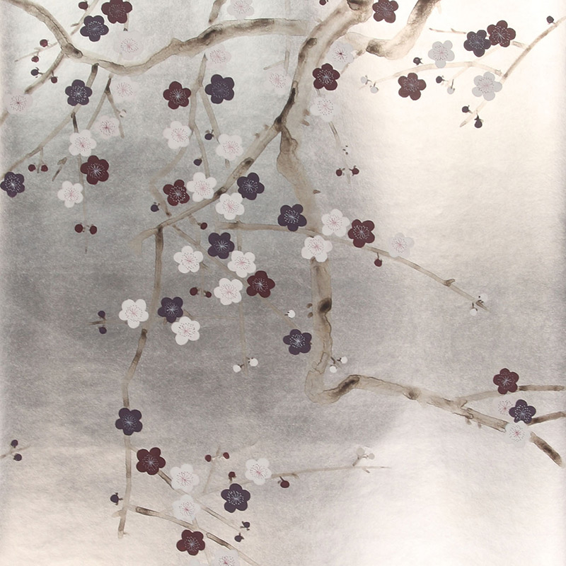 Обои ручная роспись Plum Blossom Lavender on Tarnished Silver gilded paper  в Сочи | Loft Concept 